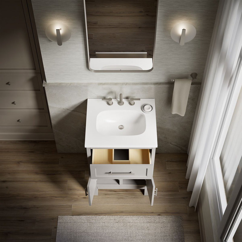 Quo 25'' Wall Mounted Single Bathroom Vanity with Solid Wood Top, Mohair Gray