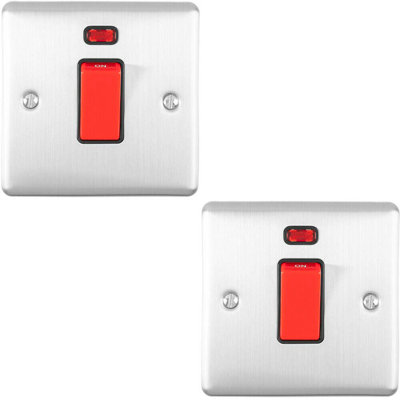 2 PACK 45A DP Oven Switch & Neon Appliance Light CHROME & White Trim