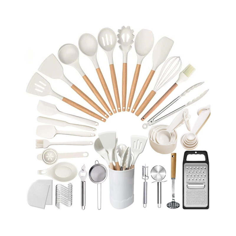 46Pcs Kitchen Utensils Set,Heat Resistant,Nonstick,White