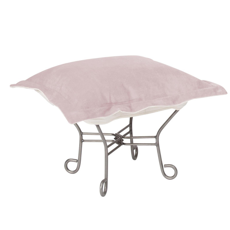 Scroll Puff Ottoman Bella Ash Titanium Frame, Pink