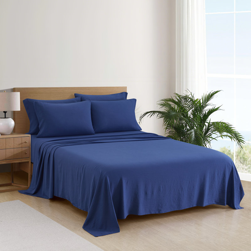 Aeropostale 6 Piece Premium All Season Microfiber Sheet Set, 4 Pillow Cases, 1 Fitted Sheet, 1 Flat Sheet, Fits Mattresses up to 16” Deep, Queen Size, Navy