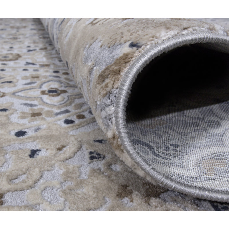 Tapis gris tissé à la machine Breesha, Rectangle 3 pi 10 po x 6 pi