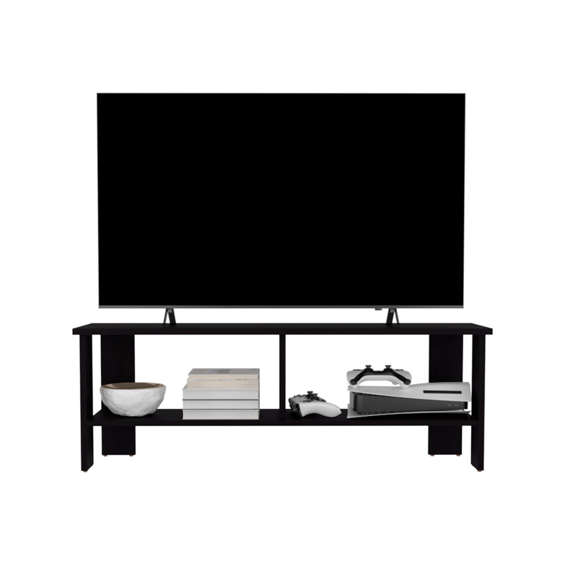 Meuble télé, 2 tablettes, Noir