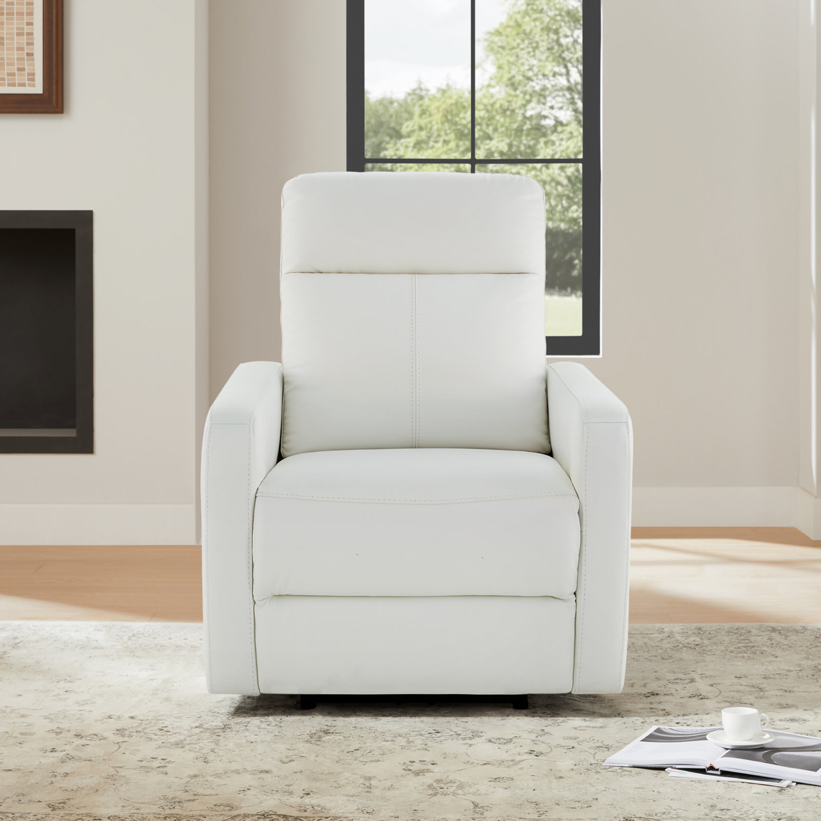 Leena 33" Genuine Leather Power Recliner, Cream