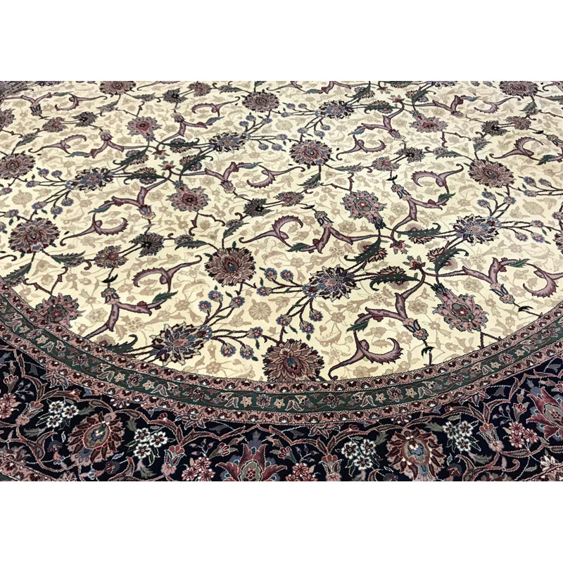 Tapis ivoire et bleu marine noué à la main de haute qualité