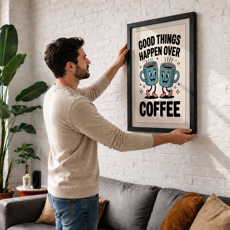 Good Things Over Coffee Typography - Framed Print, Unframed, A1 - 84.1 x 59.4 cm