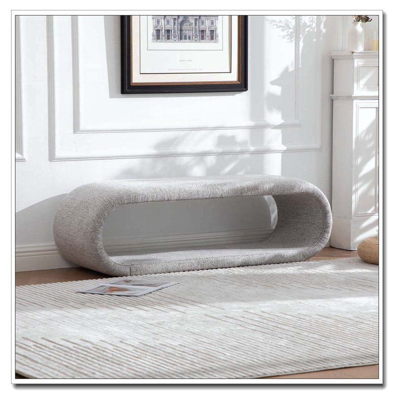 52.17"Wide Chenille Upholstered Bench, Light Brown
