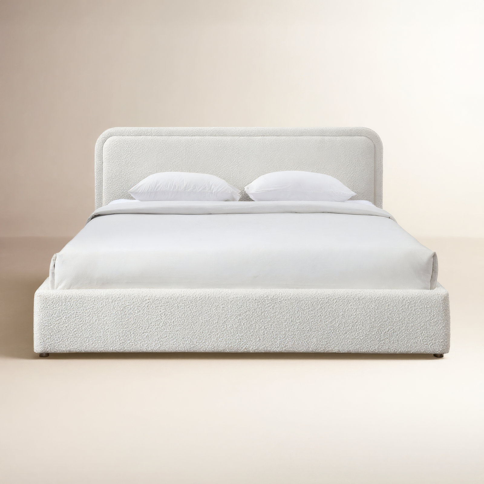 Baneza Platform Bed, White Boucle, King