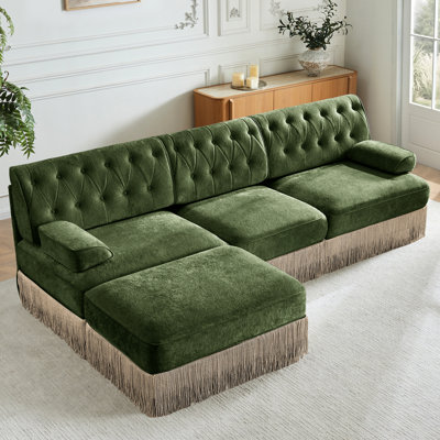 3 - Seater Modular Velvet With Tassel Skirt And High Density Resilience Foam For Retro Home Decor Style French Inspired