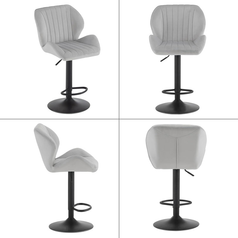 Oumar Swivel Upholstered Adjustable Height Counter Stool with Metal Frame, Light grey