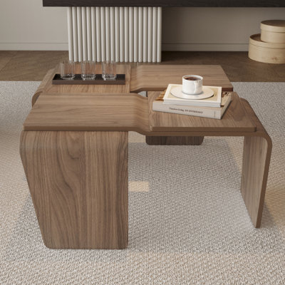 29.5" Modern Walnut Square Modular Curved Solid Wood Coffee Table,Side Table,Easy Assembly by Ivy Bronx