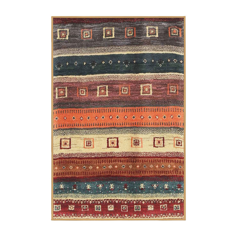 Tapis contemporain brun / rouge / jaune, Rectangle 4 pi x 6 pi