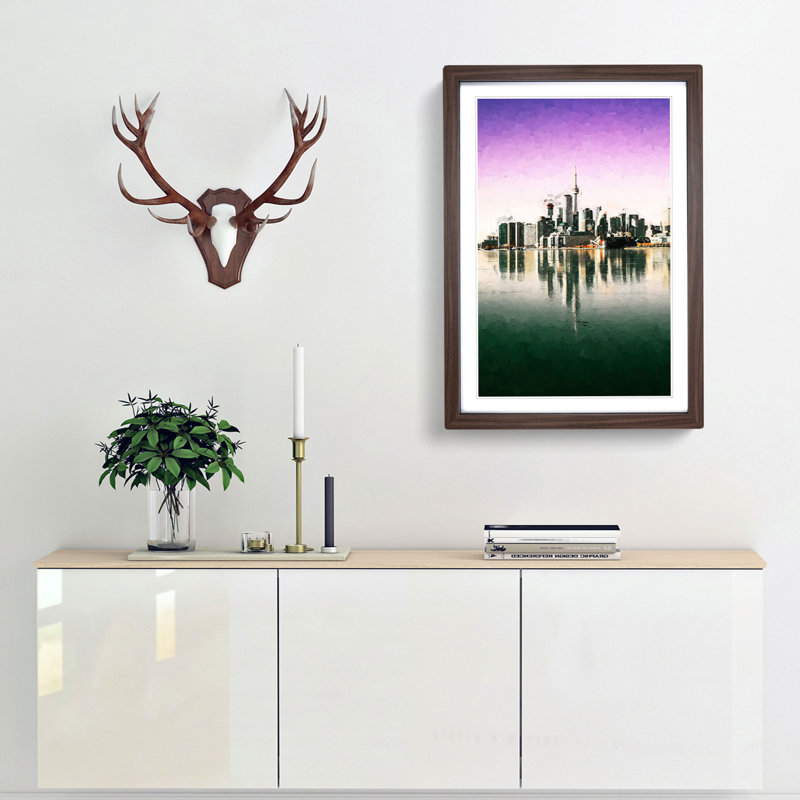 Skyline of Toronto in Canada in Abstract - Picture Frame Graphic Art Print, 36cm H x 27cm W x 2cm D, Walnut Framed