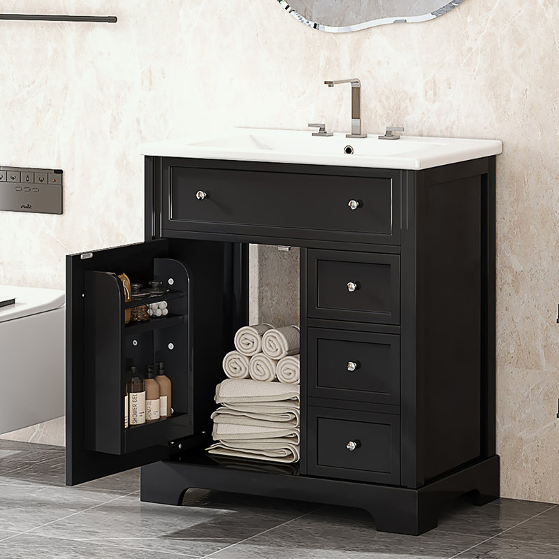 Diavian MDF Board & Ceramic Bathroom Cabinet, Black