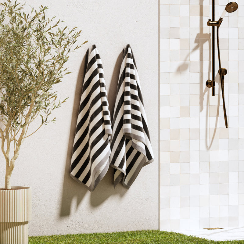 Serviettes de plage surdimensionnées 100% coton, 2, Noir/gris