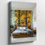 Toile, scène de chambre à coucher sereine avec lit en bois rustique et art mural-1074980018