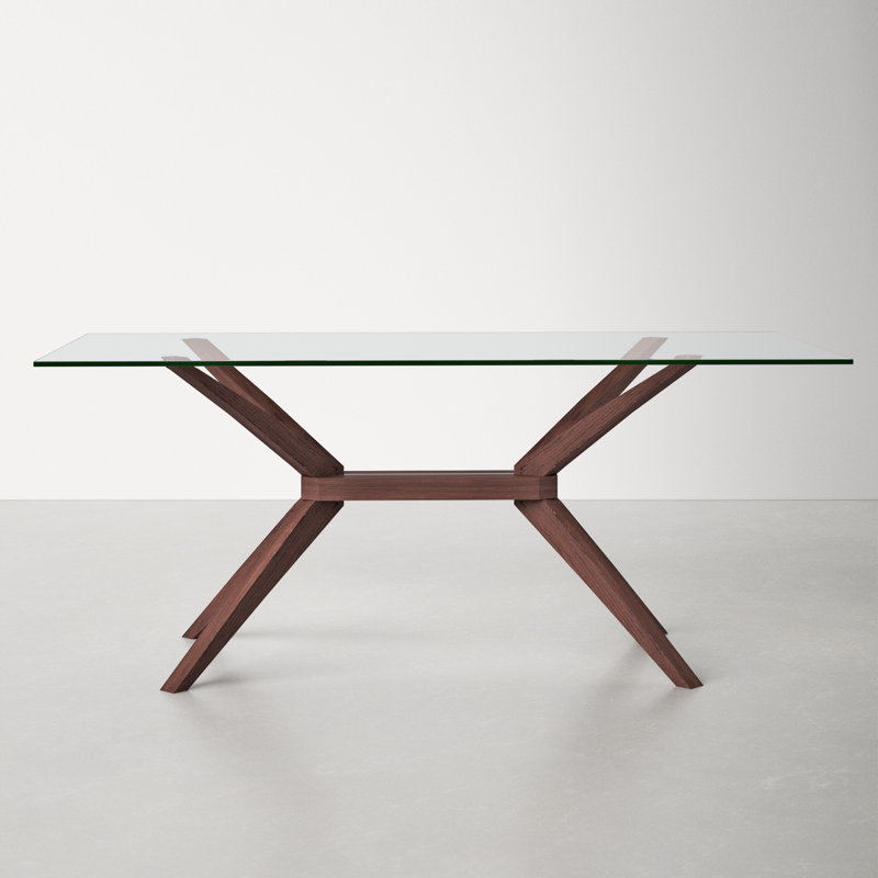 Delta Glass Top Solid Wood Base Dining Table
