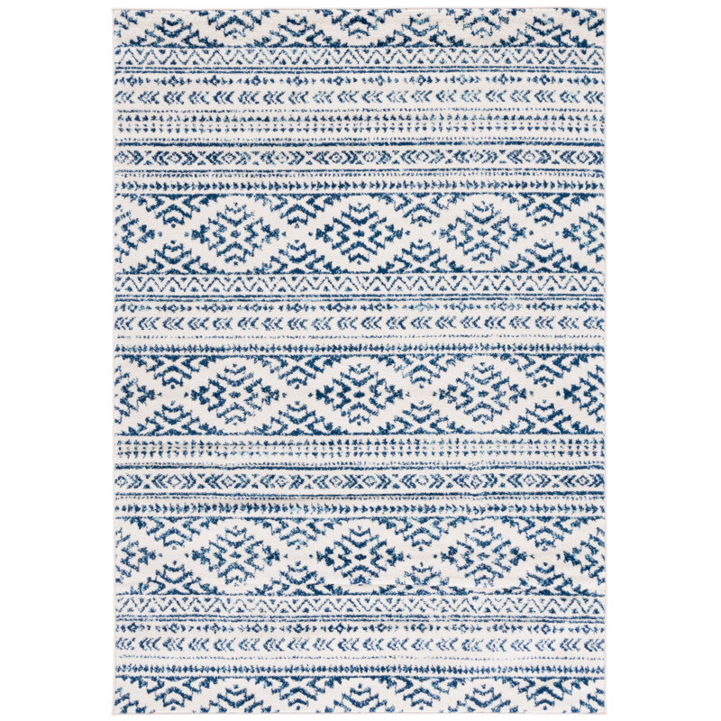 Tapis ivoire / bleu marine à motif géométrique Cobos, Rectangle 2 pi x 4 pi