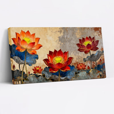 Fleurs de lotus, reproduction d'art sur toile tendue sur toile, ensemble de 1