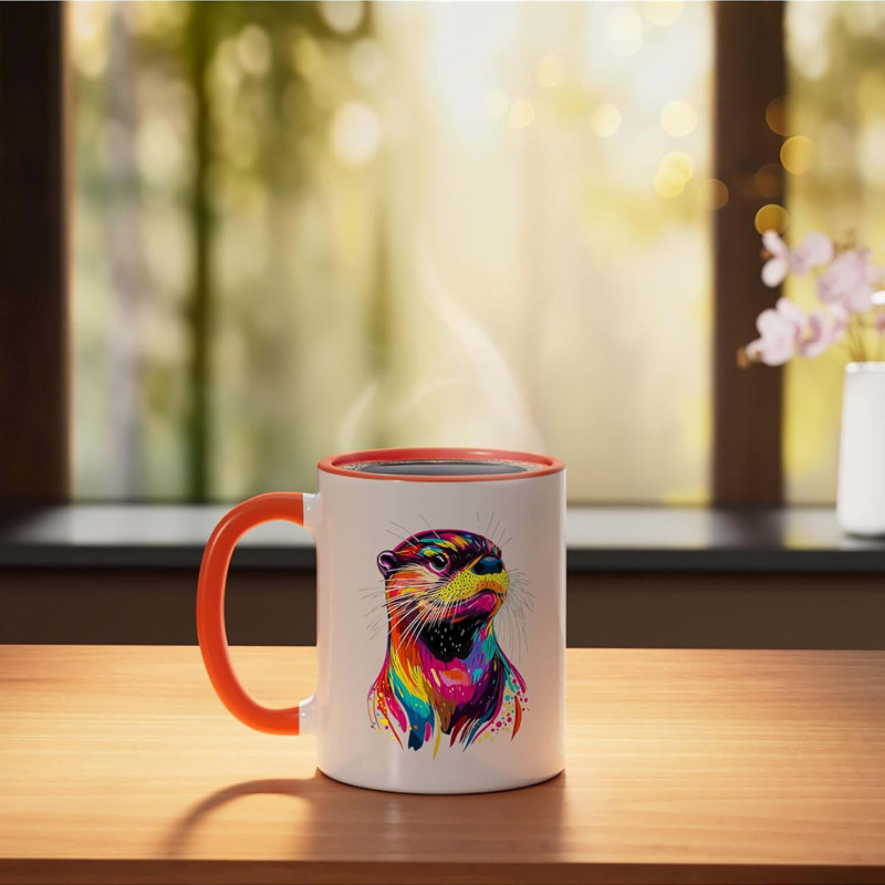 Cute Otter Ceramic Mug, Orange/White, 11oz, Orange