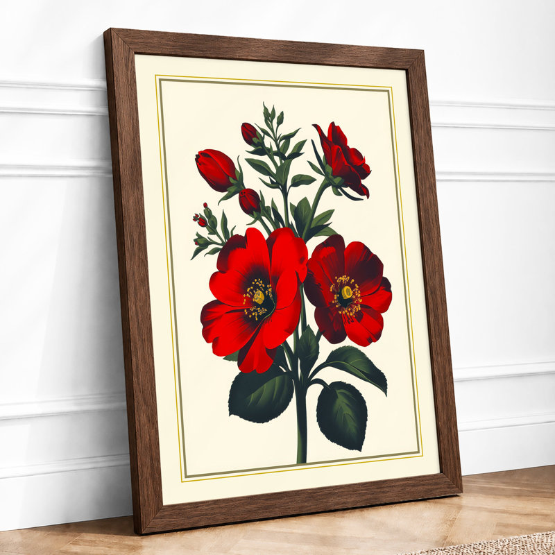 Crimson Anemones Botanical - Framed Print, Walnut, A3 - 42.0 x 29.7 cm