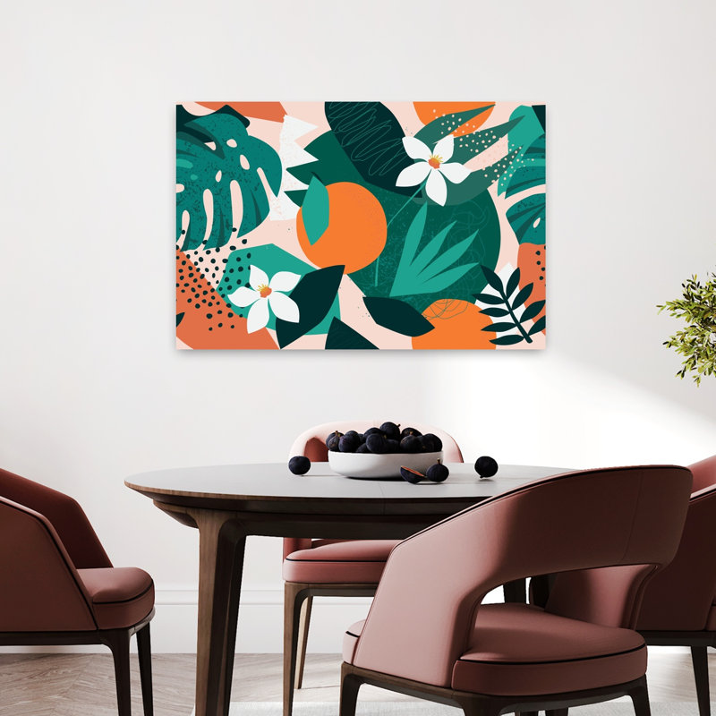 «Vibrant Tropical Oranges», art abstrait moderne, fruits biologiques et nature, H 24 po x l 36 po