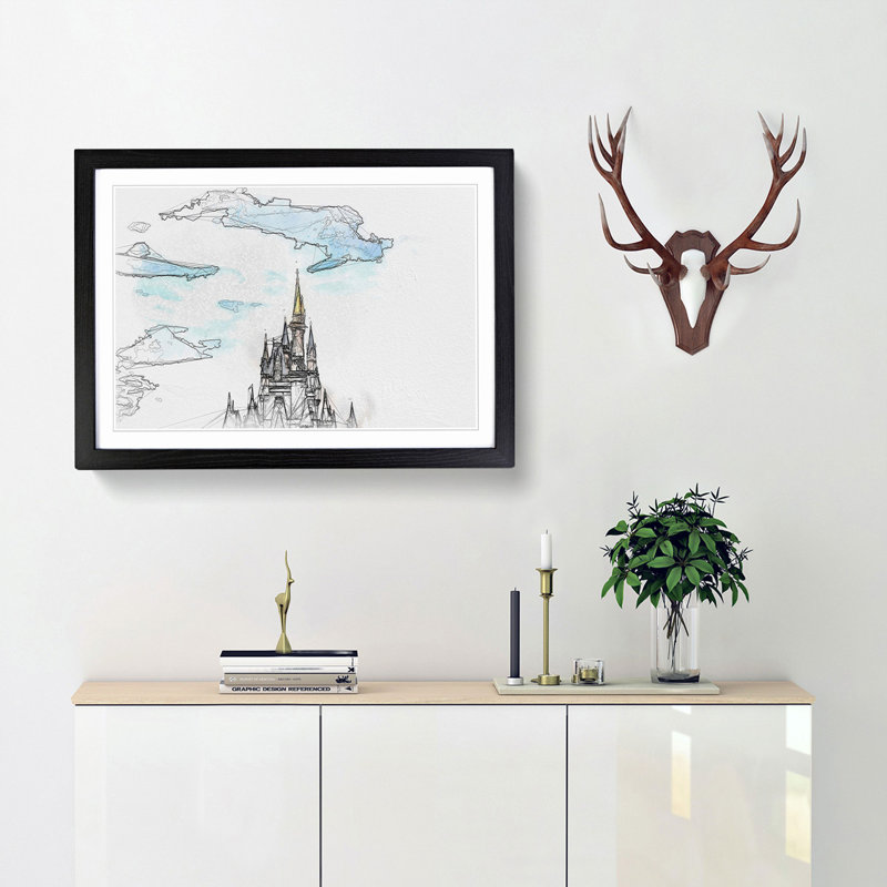 Magic Kingdom Castle in Abstract - Picture Frame Graphic Art Print, 50cm H x 76cm W x 2cm D, Black