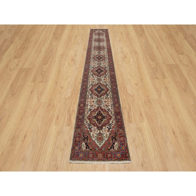 2'6" x 16'1" Ivory Wool Heris Re-Creation Large Motifs Hand Knotted XL Runner Rug