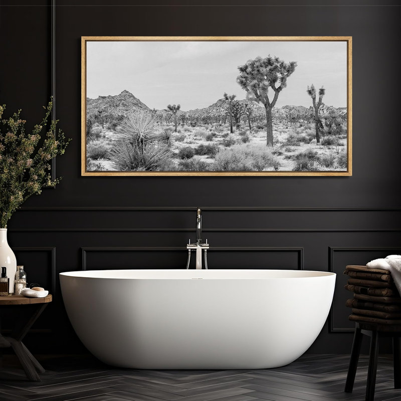 «Cactus Desert» en noir et blanc, arbre de Joshua, photographie moderne, très grandes images encadrées, H 30 po x l 60 po