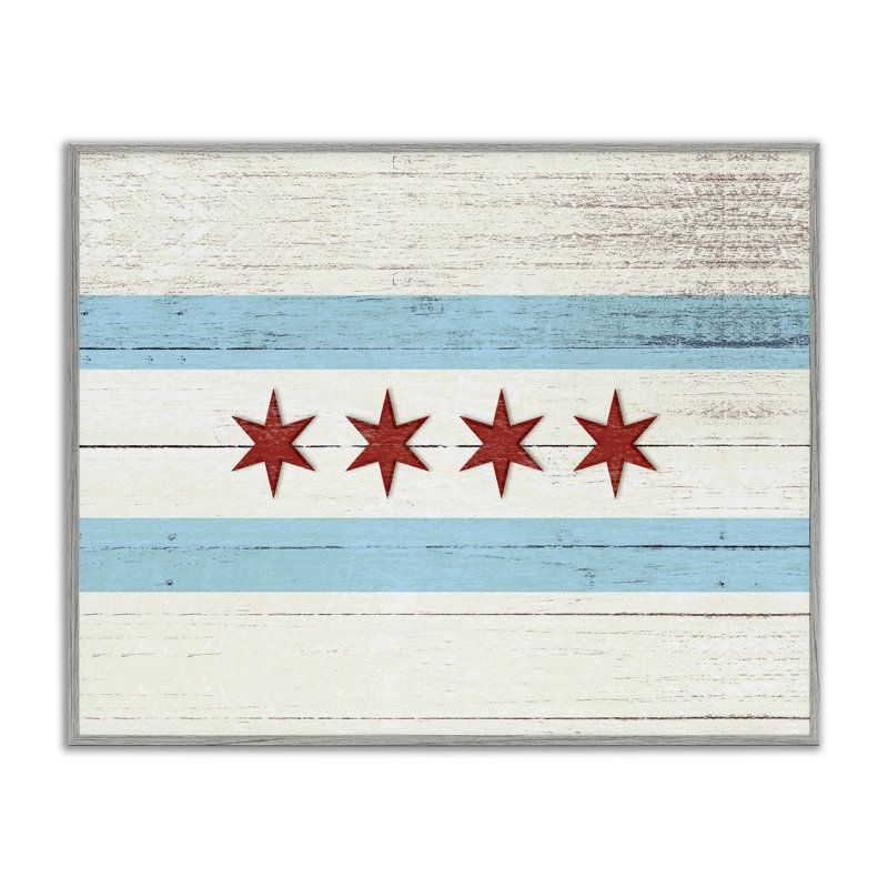 «Chicago Flag Distress Wood Look», impression, H 11 po x l 14 po, Estampe numérique Farmhouse