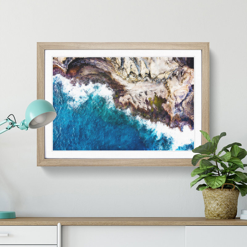 The Coast Of Honolulu Hawaii - Single Picture Frame Painting on MDF, 33cm H x 45cm W x 2cm D, Oak Framed