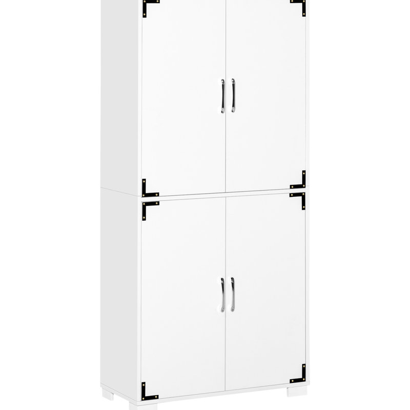 Armoire autoportante blanche avec garde-manger et rangement à 4 portes, industrielle pour la cuisine, la chambre à coucher, le salon, l'espace de rangement du vestibule, la pièce