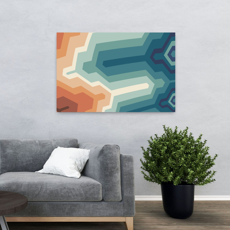 Funky Geo II, art géométrique côtier abstrait moderne, H 32 po x l 48 po
