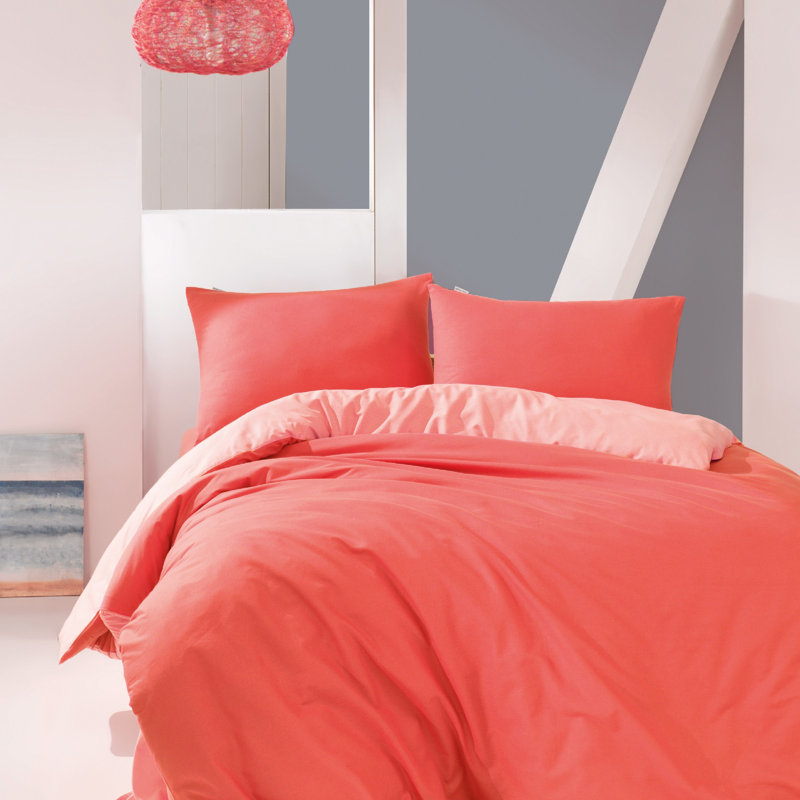 Ensemble de housse de couette 100% coton cyana 4 pièces orange, Saumon corail