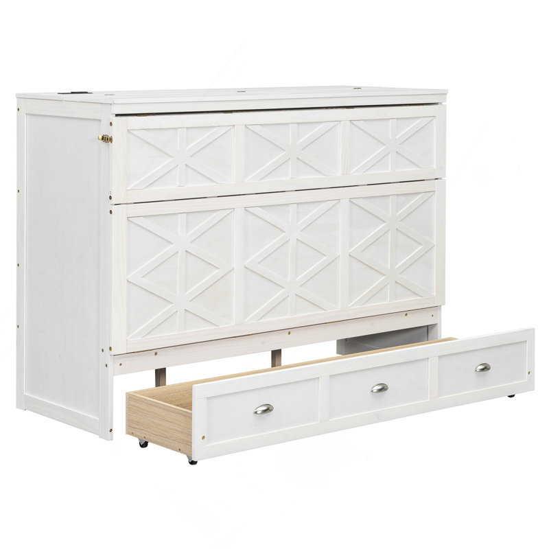 Murphy Bed With Large Drawers And USB, White