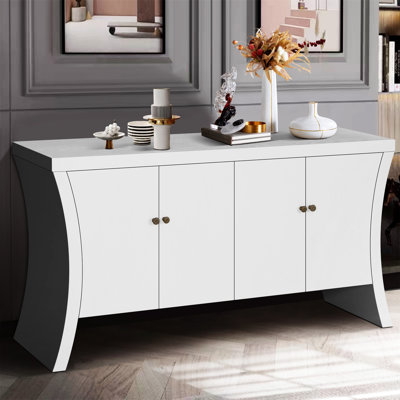 Refined Industrial 4-Door Credenza With Wooden Arc Legs & Bronze Clasps – Advanced Storage Design