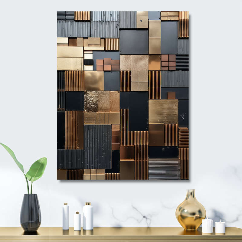 Brun mosaïque abstraite mosaïque - tuile abstraite, art mural en métal, H 40 po x l 30 po x P 1,5 po