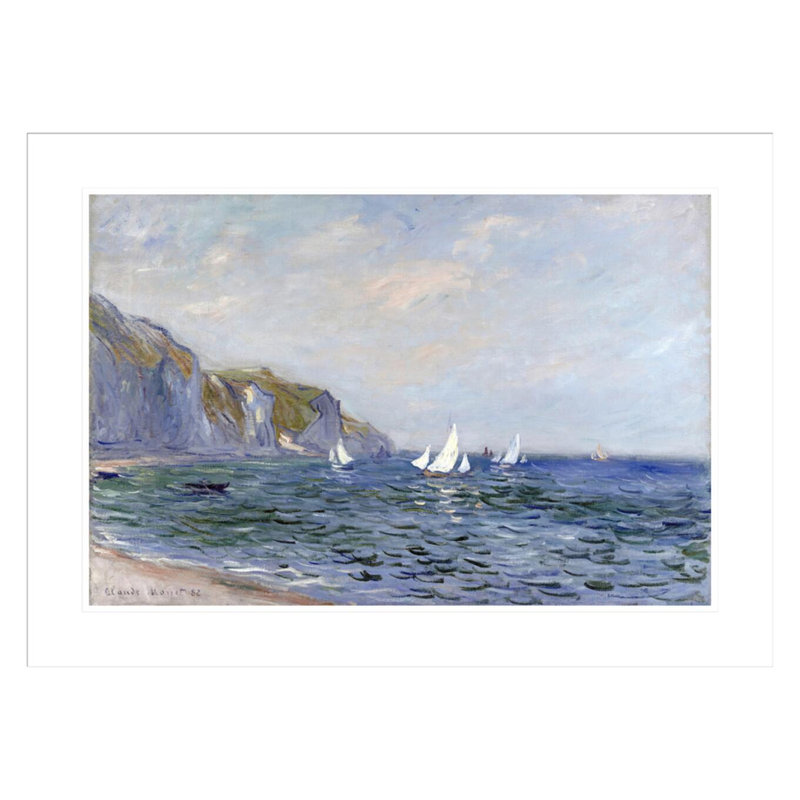 Falaises et voiliers à Pourville par Claude Monet, impression giclée encadrée, H 21,69 po x l 29,5 po