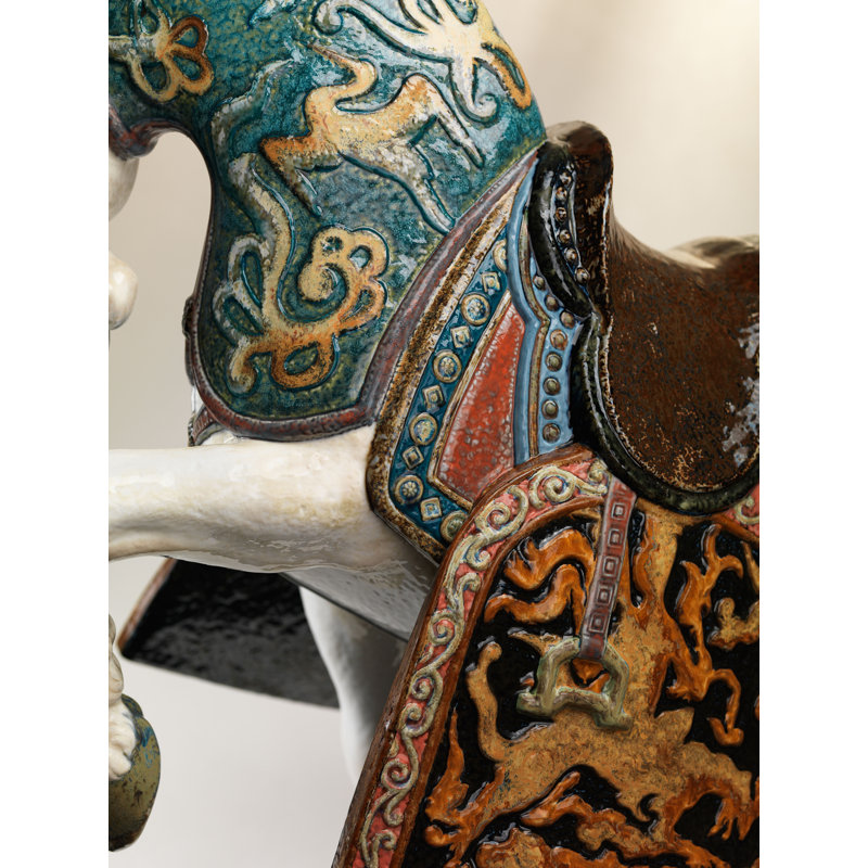 Oriental Horse Statue, Blue/Brown