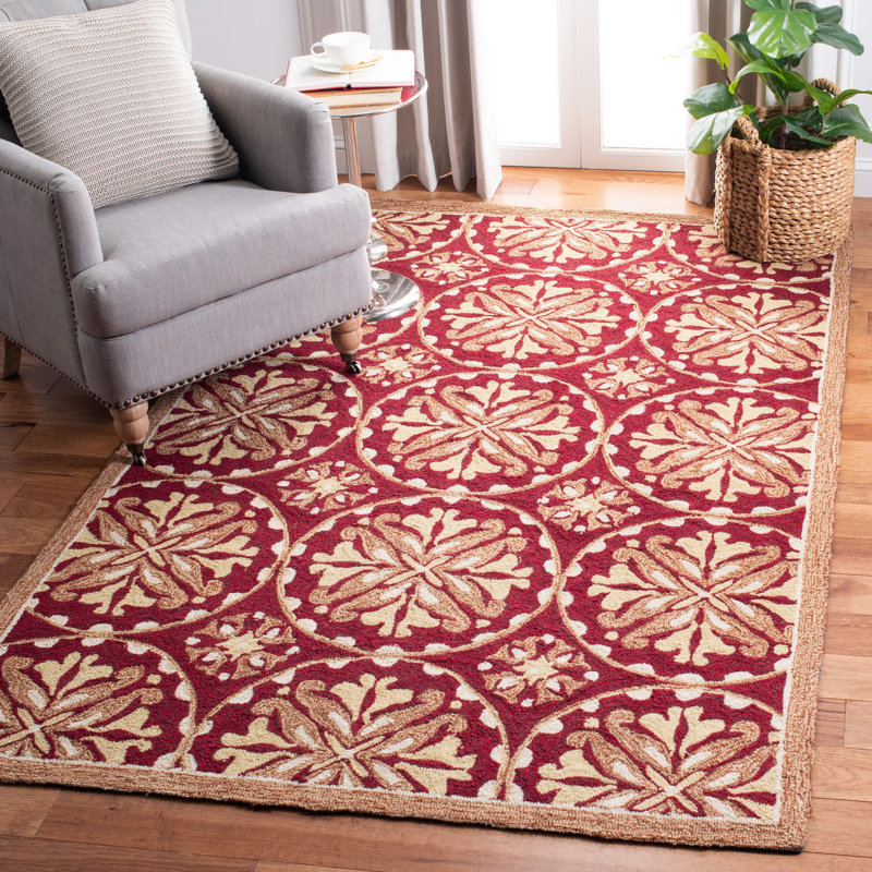 Tapis d'intérieur / extérieur à motif floral rouge / orange Carvalho, Rectangle 8 pi x 10 pi