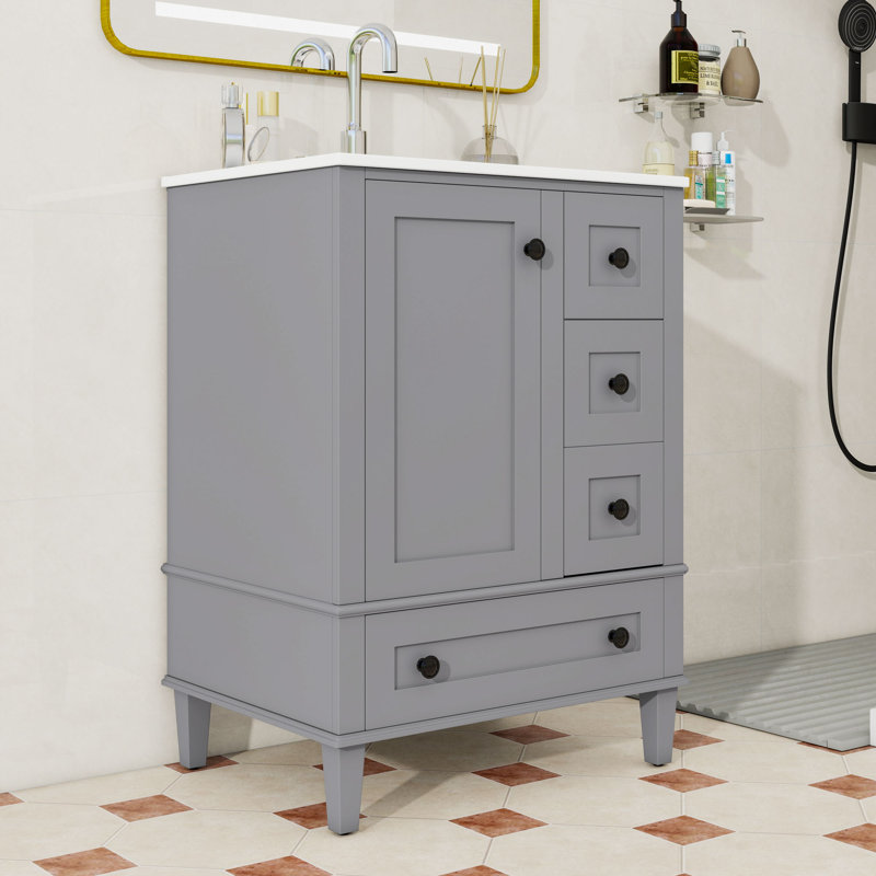 Meuble-lavabo autoportant moderne avec lavabo en céramique durable, rangement spacieux et tiroirs à fermeture en douceur