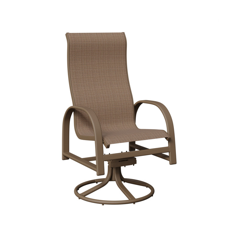 Chaise berçante pivotante à haut dossier avec tissu Sling de Berlin Gardens, Tweed taupe, Argile d'aluminium