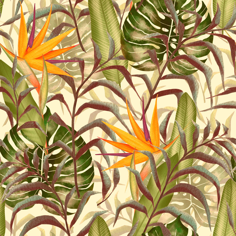 Aashi Pattern With Tropical Plants - Wrapped Canvas Print, 30cm H x 30cm W x 3.8cm D