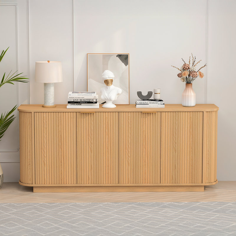63 " Wavy Storage Sideboard, Double-Door Buffet Cabinet With Adjustable Shelves, Suitable For Kitchen, Living Room, Hallway - Versatile Storage (Natural)