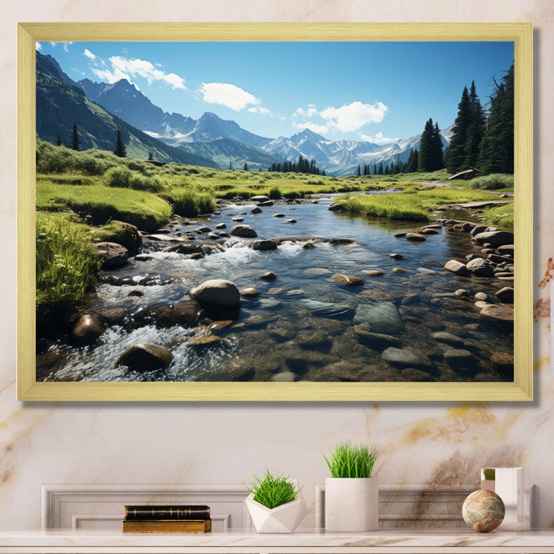 «USA Rocky Mountain National Park River I», reproduction d'art sur toile encadrée, H 24 po x l 32 po x P 1 po, Cadre doré
