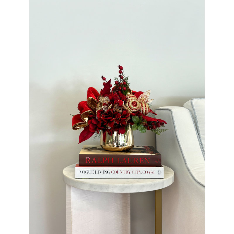 Festive Hydrangea Arrangement, Red