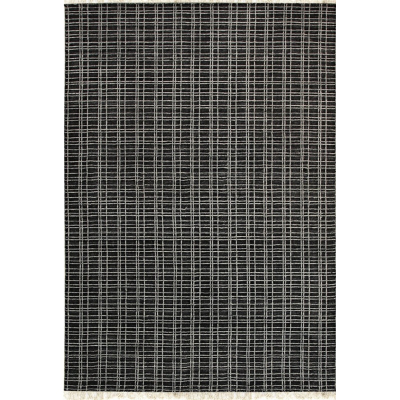 8x10 Brown Hand-Knotted Wool Viscose Gridwork Geometric Modern Contemporary Carpet Rug