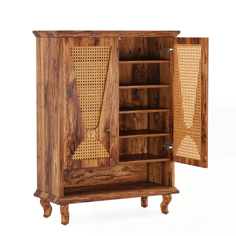 Armoire à chaussures 25,92 po en rotin naturel avec range-chaussures autoportant à 5 niveaux