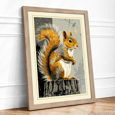 Alert Squirrel Rustic - Framed Print