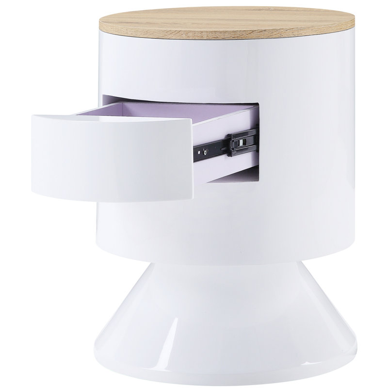 Table de chevet blanche laquée brillante pour chambre à coucher - Coffret de rangement décoratif avec 1 élément décoratif